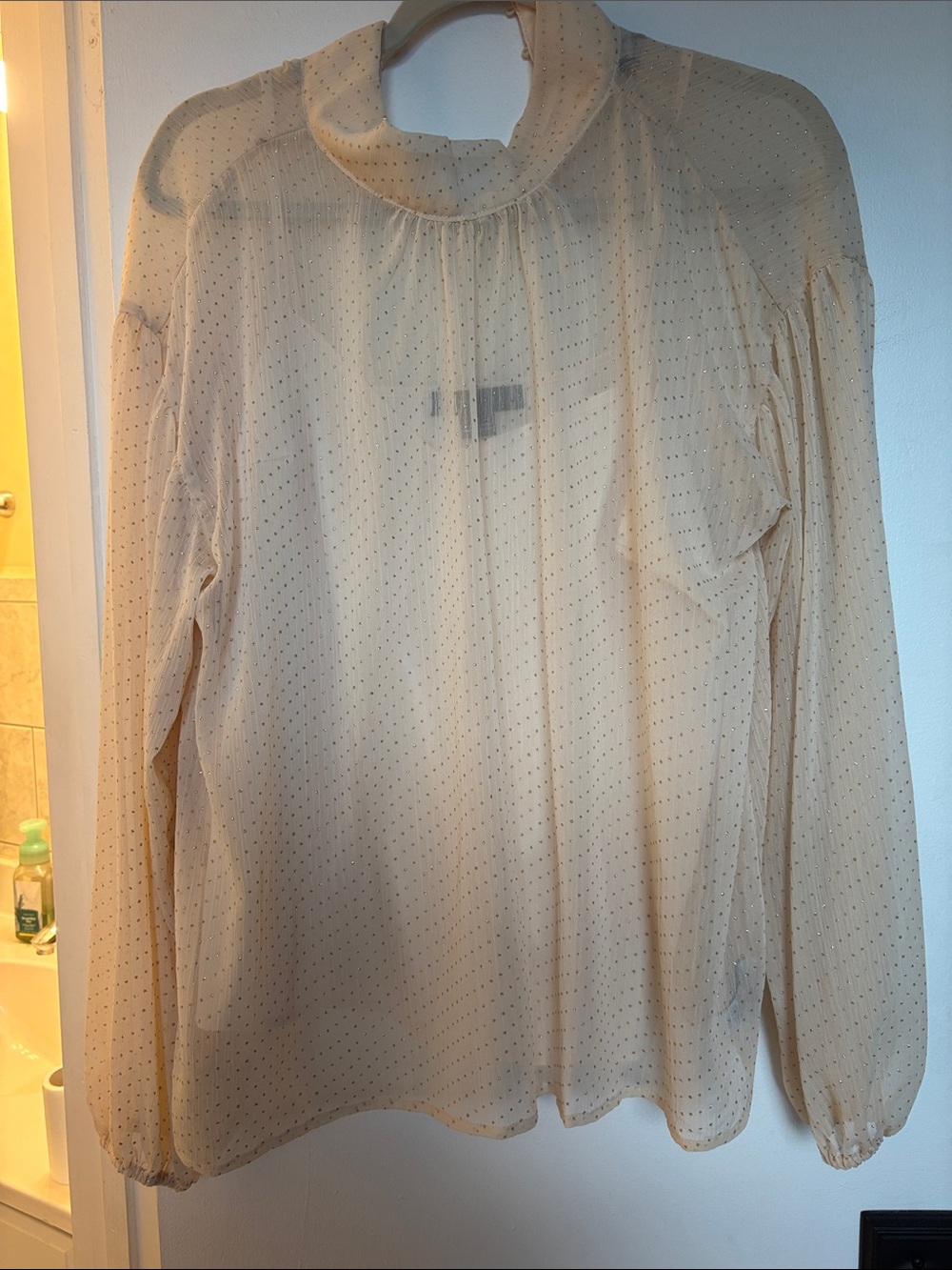 Sanctuary Cream Sheer Dot-Print High Neck Blouse with camisole